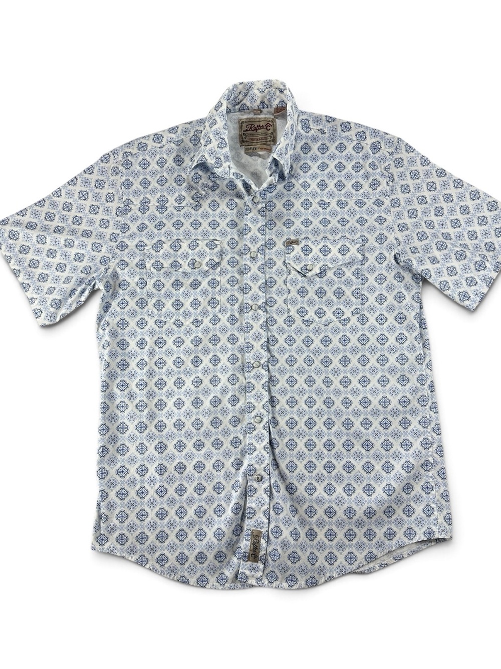 Rafter C Men’s L Western Blue Geo Print Short-Sleeve Button-Down Shirt